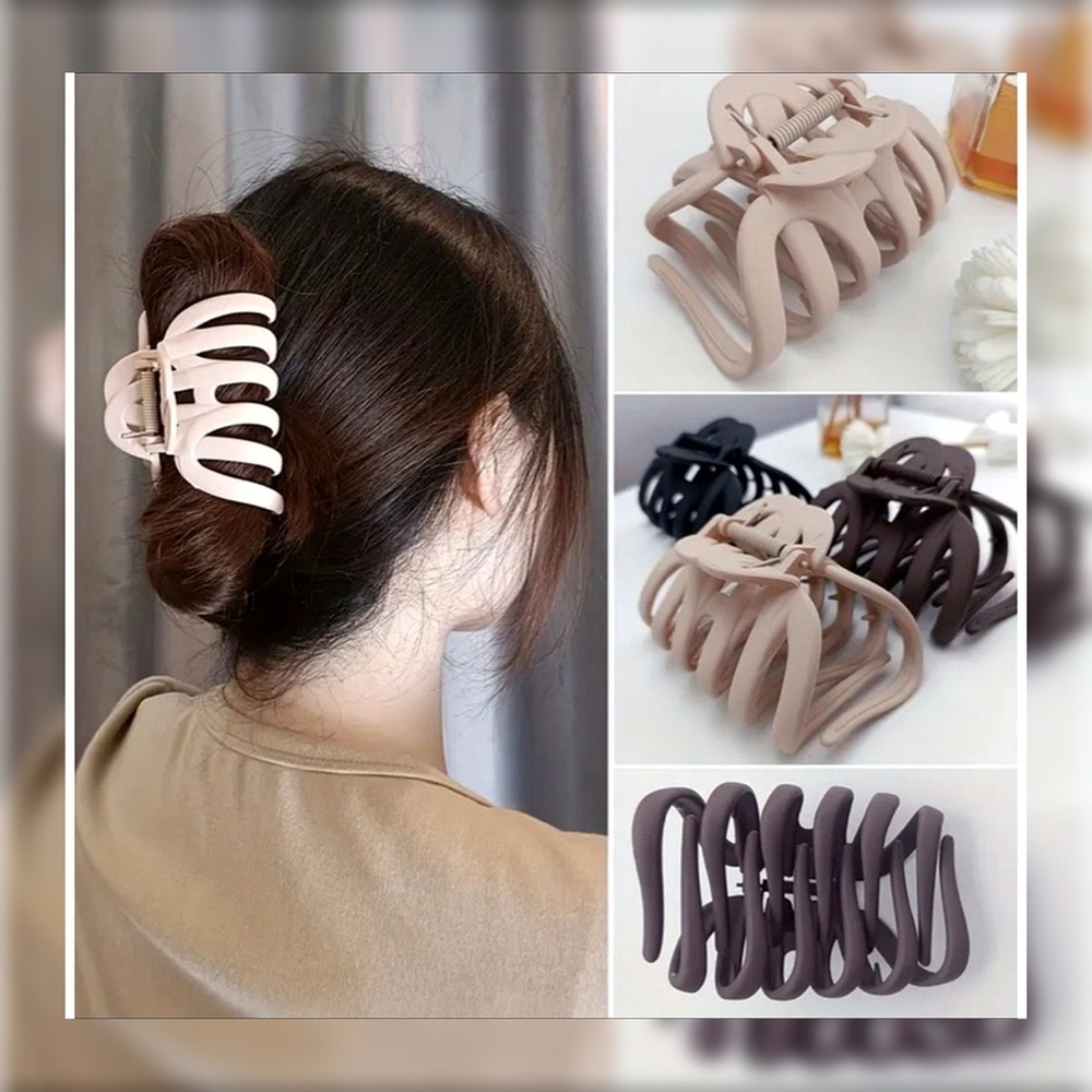 11pc Neutral Matte Claw Clip Bundle – Black Beige Brown Hair Clips Set - Picture 4 of 7